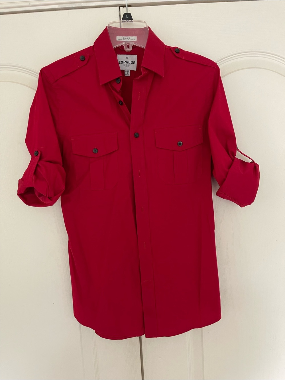 Express Men’s Bright Red Button-Down Utility Shirt